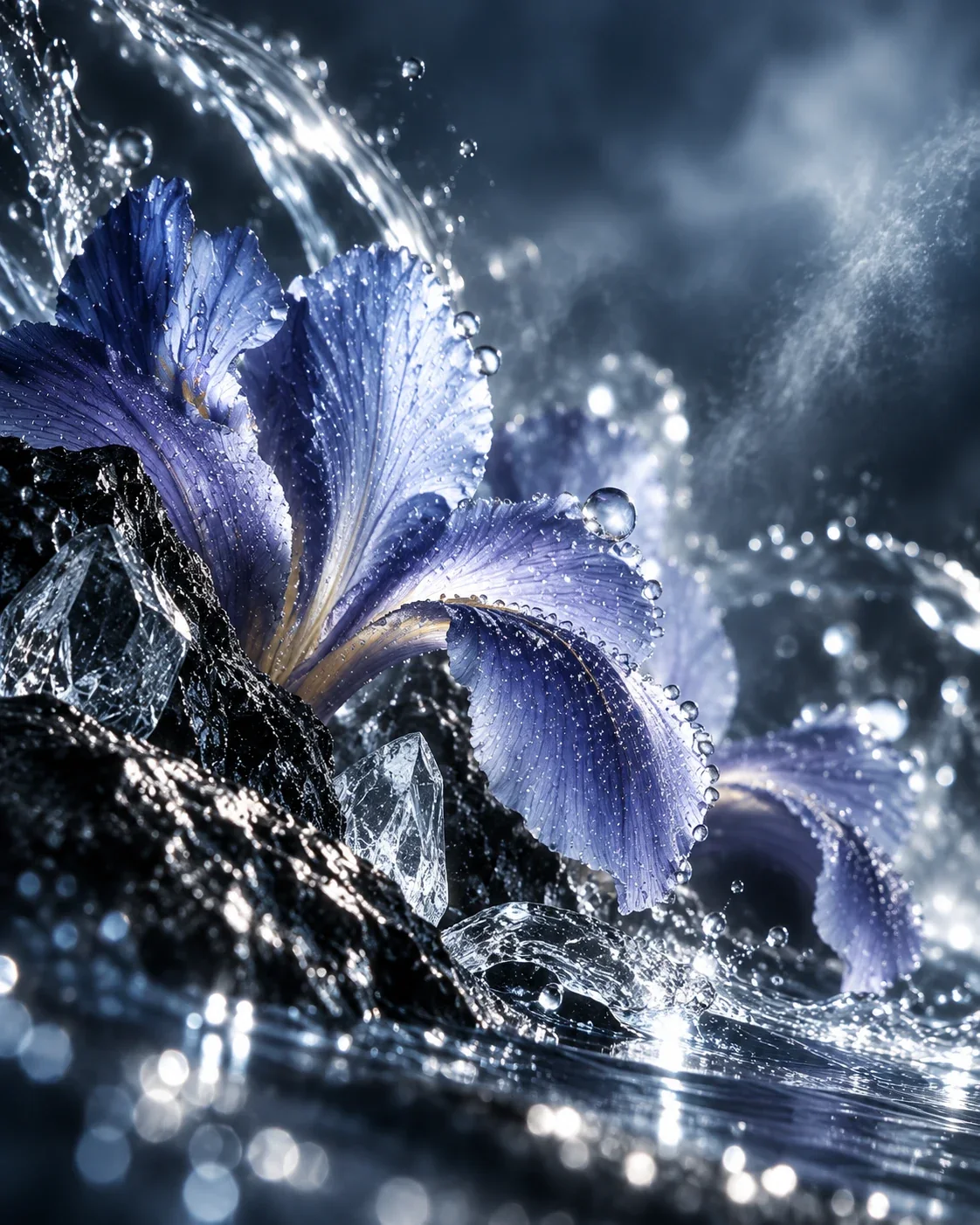 STATIC: iris, water and crystalline textures